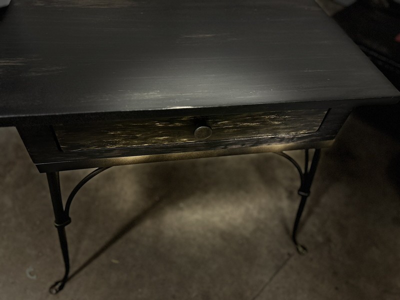 Antique Side Table With Drawer And Cast Iron Legs gallery