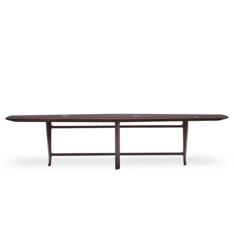 Edward Wormley for Dunbar 5632 Walnut, Mahogany with Natzler Tiles Coffee Table gallery