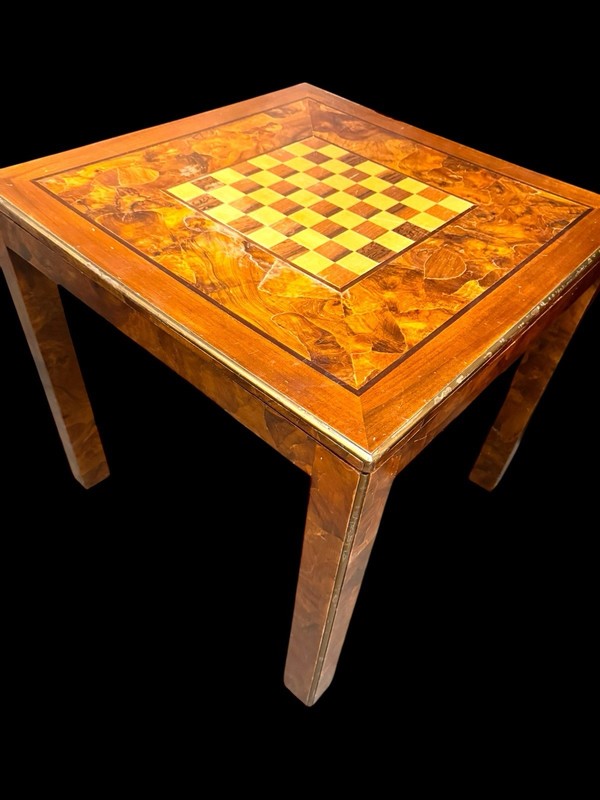 Wernermeier Enterprises New York burl wood parsons game table brass trim Fliptop