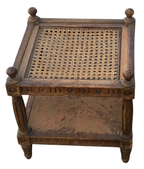 Vintage Two Tiered Wood Caned Side End Table Need Glass Before Use WEAR