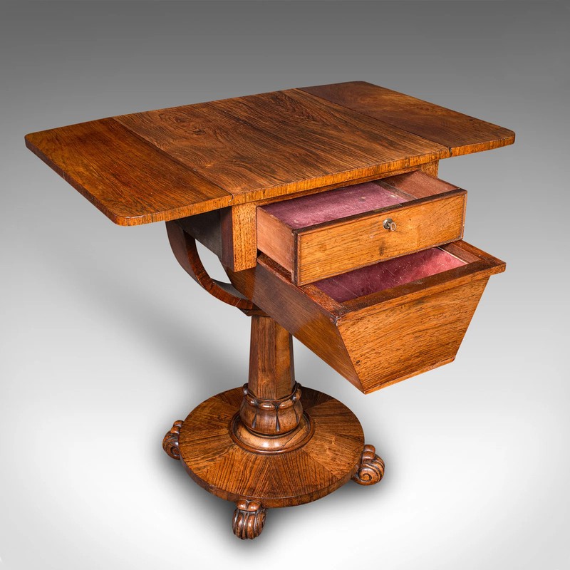 Antique Ladies Work Table, English, Drop-Leaf, Sewing, Games, William IV, C.1835 gallery