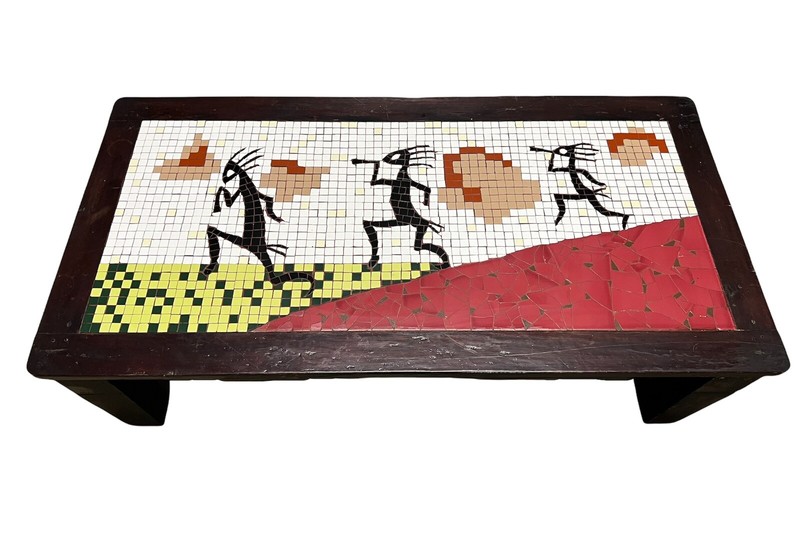 Antique Kokopelli Southwestern Native American Mosaic Tile Coffee Table