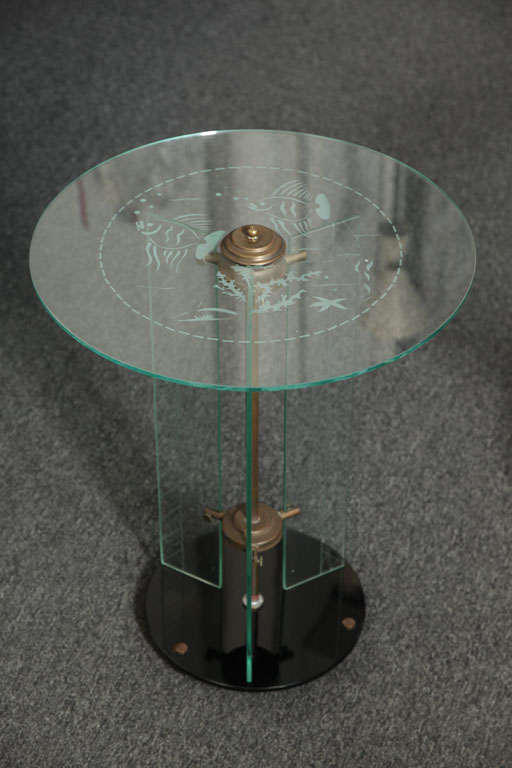 Glass Art Deco Glass and Brass Round Side Table by Luigi Brusotti, Italy, 1930's gallery