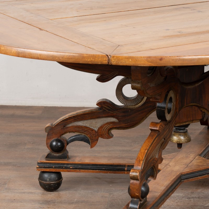 19th Century Swedish Pine Drop Leaf Pedestal Dining Table gallery