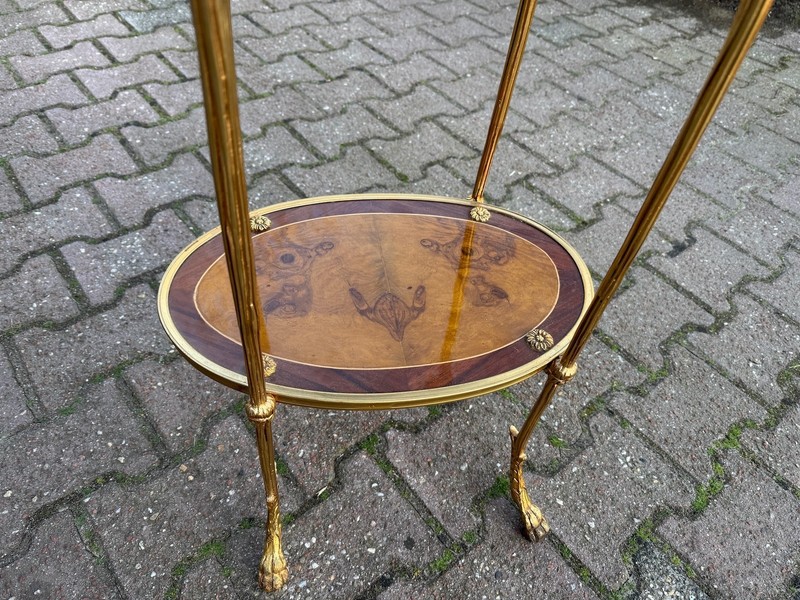 Table French Louis XVI Mahogany Bronze Marble Top Oval Side 1980 gallery
