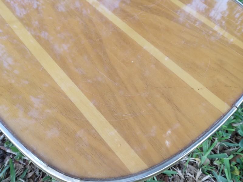 Mid Century Modern Mixed Wood Irregular Small Side Table Striped gallery