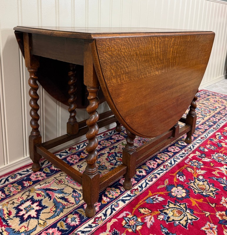 Antique English Large Table Drop Leaf Gateleg Barley Twist Oak Oval c. 1920-30s gallery