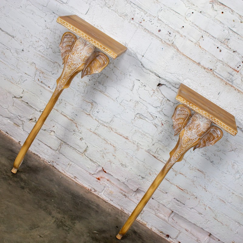 Hollywood Regency Animalia Elephant Head Sconce Console Table w/Glass Top gallery