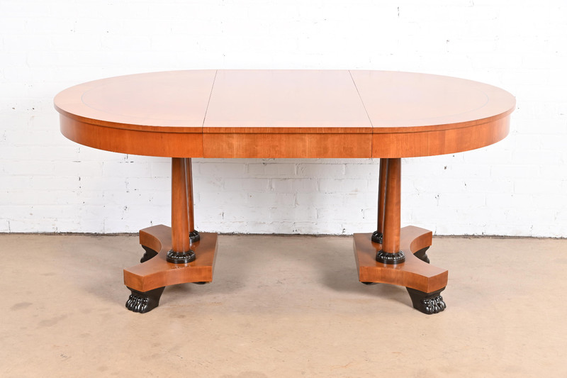 Baker Furniture Neoclassical Cherry Wood and Parcel Ebonized Dining Table gallery
