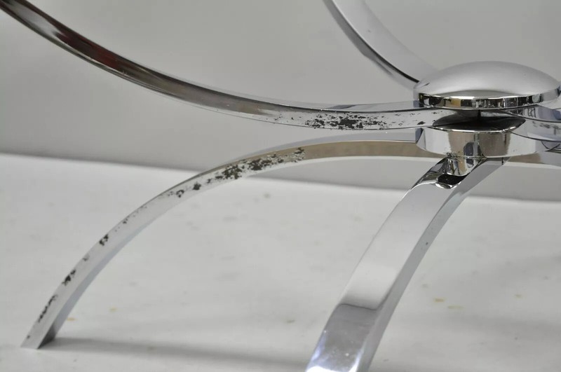 Mid Century Italian Modern Chrome Steel Spider Base Round Glass Top Coffee Table gallery