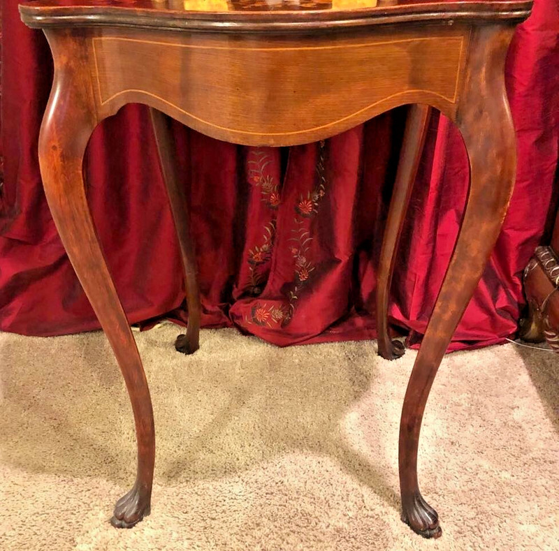 Antique French Louis Philippe Mahogany Accent Table Inlaid Marquetry Turtle Top gallery