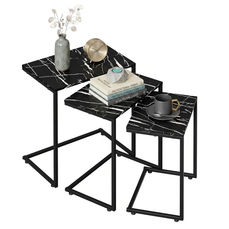 3PCS C Shaped End Table Side Table for Couch Chair Living Room Bedroom Black