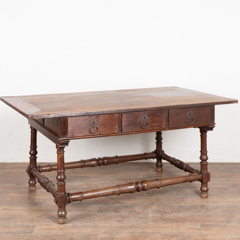 Early 18th Century Chestnut Large Console Table or Island with Six Drawers