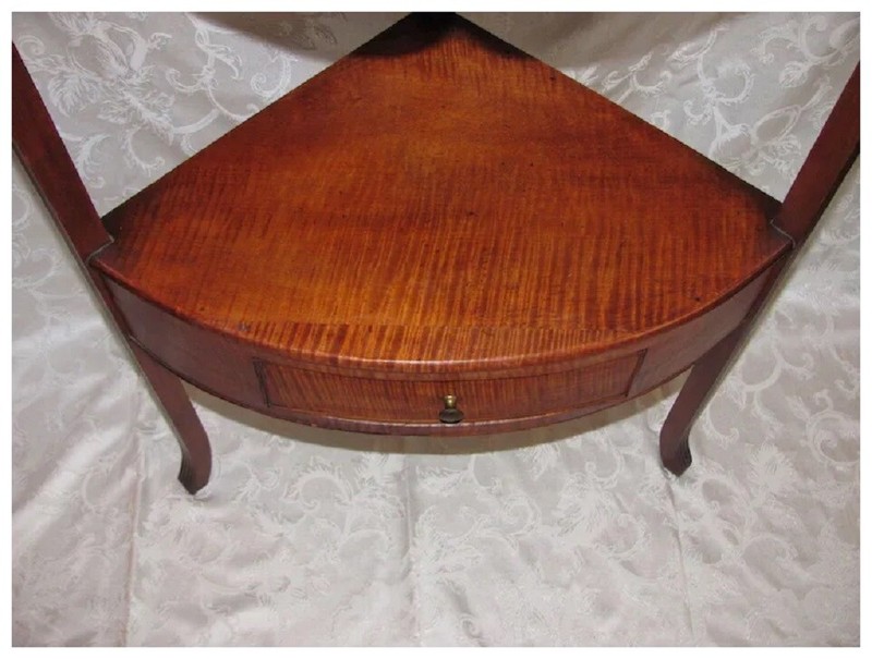 Antique American Federal Tiger Maple Corner WashStand Circa 1810 gallery