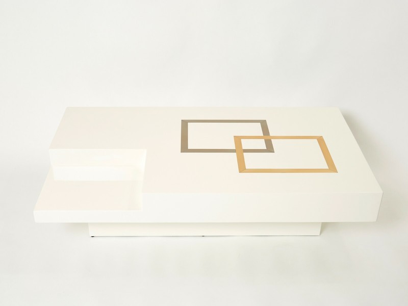 Italian extra large Antonio Pavia white lacquer brass steel coffee table 1970s gallery
