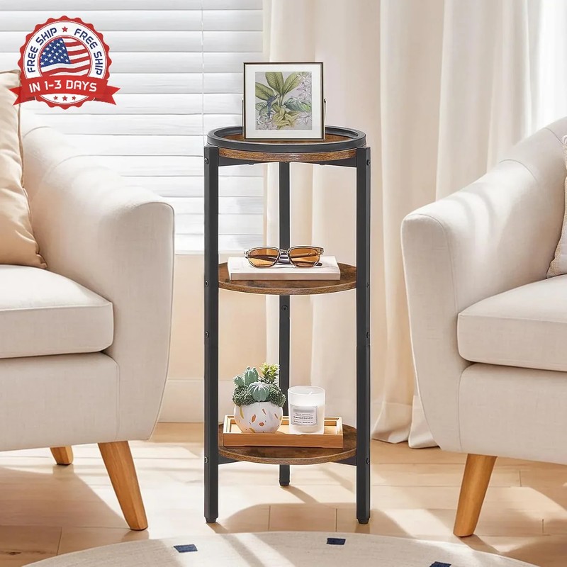 Rustic Brown 3-Tier Round Side Table 28.7 H for Living Room gallery