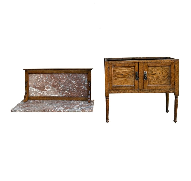 Vintage Medium Brown Rose Pink Marble Stone Top Washstand Table Credenza GB110 gallery