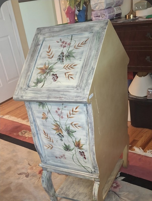 Hand Painted Accent Table Antique Finish Floral Design Wood French Country