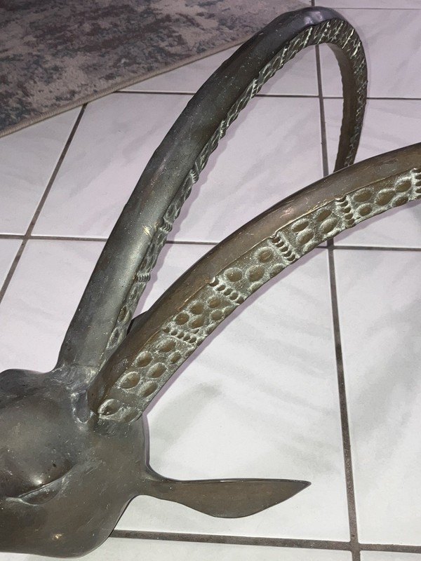 Mid Century Brass Ibex Ram Head Skull Coffee Table Base Alain Chervet LOOK READ gallery