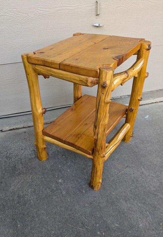 Vintage Natural Rustic Amish Log Wood 2-Tier Cabin Lodge Table gallery