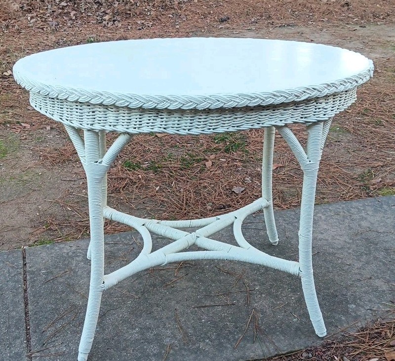VINTAGE WICKER FIBRE OVAL PARLOR TABLE by AMERICAN CHAIR CO SHEBOYGUN WISCONSIN gallery