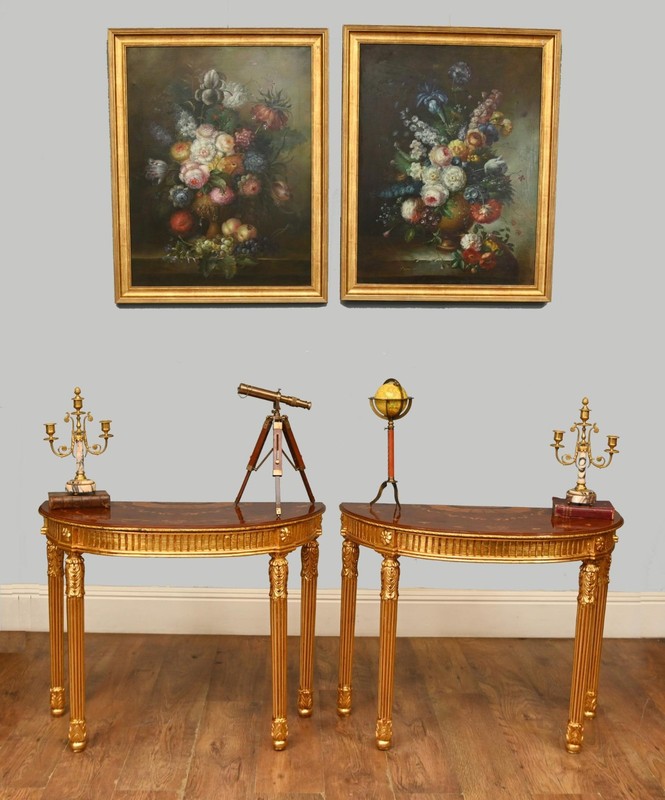 Pair Adams Console Tables Regency Demi Lune Hall Table Gilt