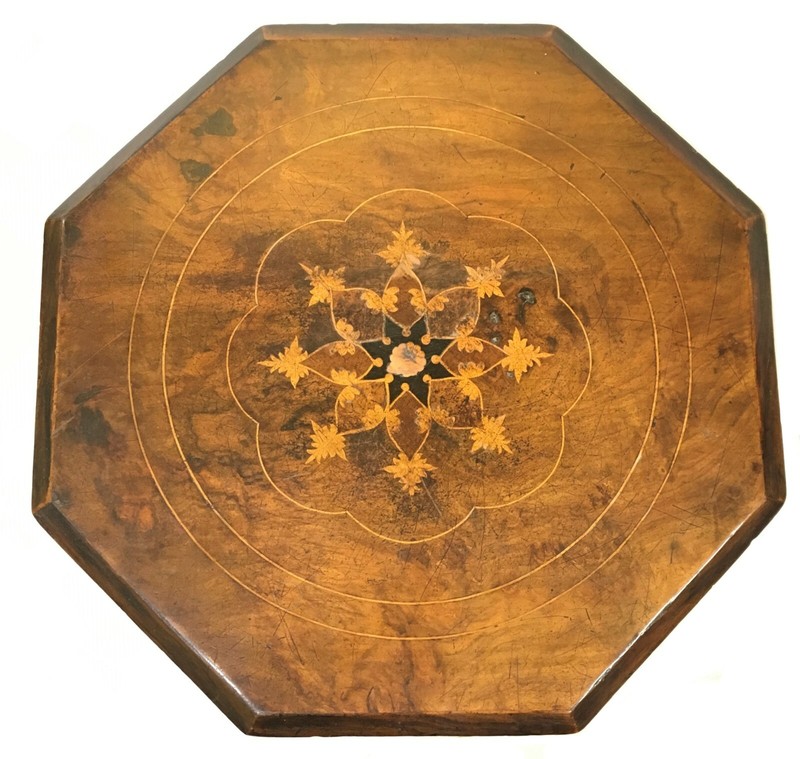 c.1840-60s Continental Walnut Trumpet Sewing Table with Inlay, Very Rare gallery