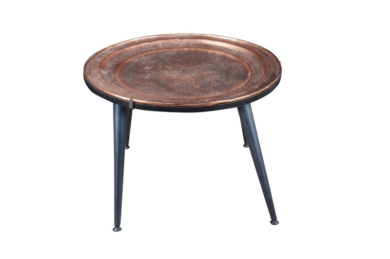 Turkish Hammered Copper Round Coffee Side End Tray Table Plant Stand 26" gallery