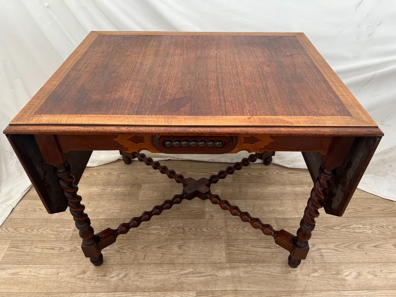 Antique Expanding Dining Table Barley Twist Legs Drop Down side leaves gallery