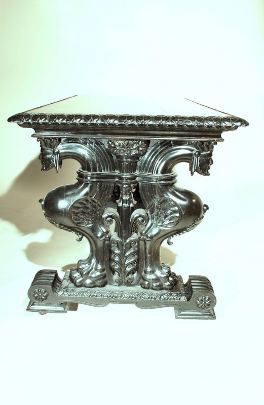 Important 19thc.Renaissance Grand Estate English Ebony Library Table-Provenance gallery