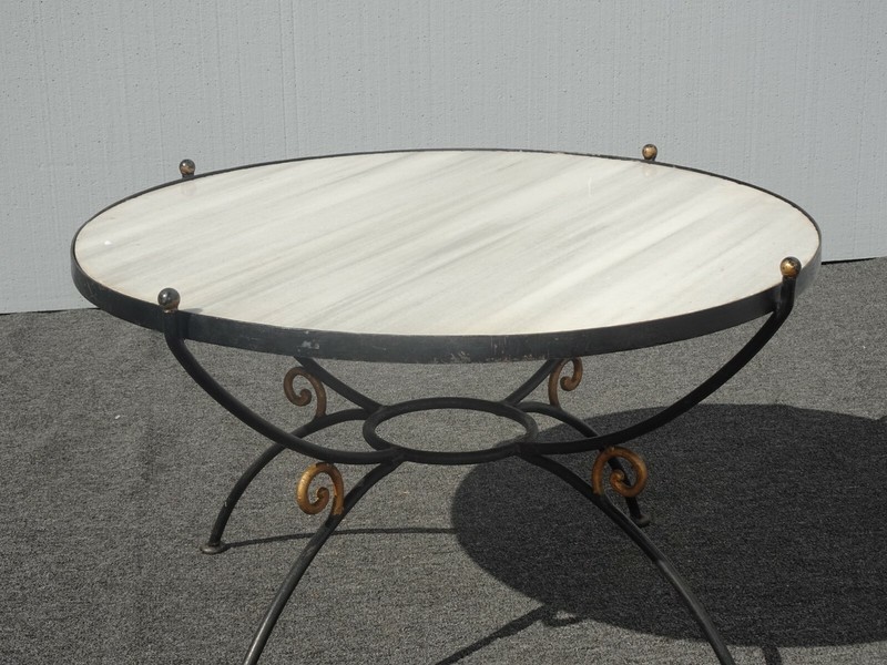 Vintage Spanish Style Wrought Iron w White & Gray Marble Top Coffee Table gallery