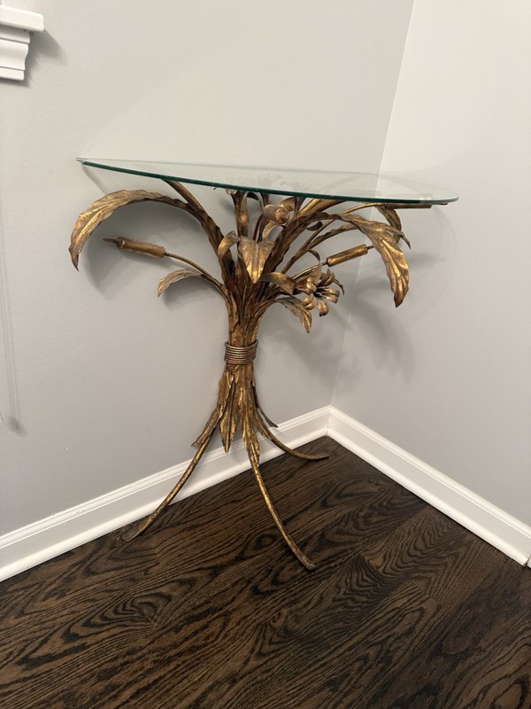 Italian Hollywood Regency Gilt Metal Flowers Wall Table/Hans Kogl gallery