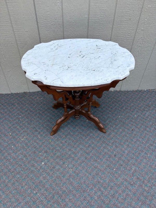 67776 Victorian Marble Top Side Table with Ornate Wooden Base gallery