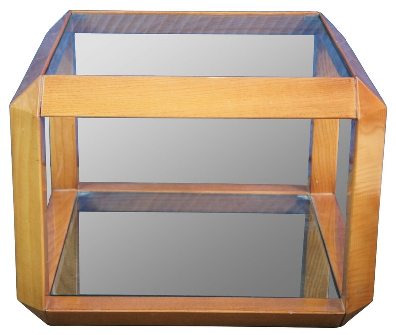Mid Century Italian Modern Wood & Glass Square Cube Side End Table Minimalist gallery