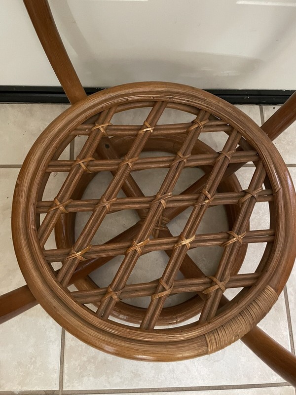 Vintage Round Wicker Table Base with Lattice Shelf - 20” Diameter, 18” Height gallery