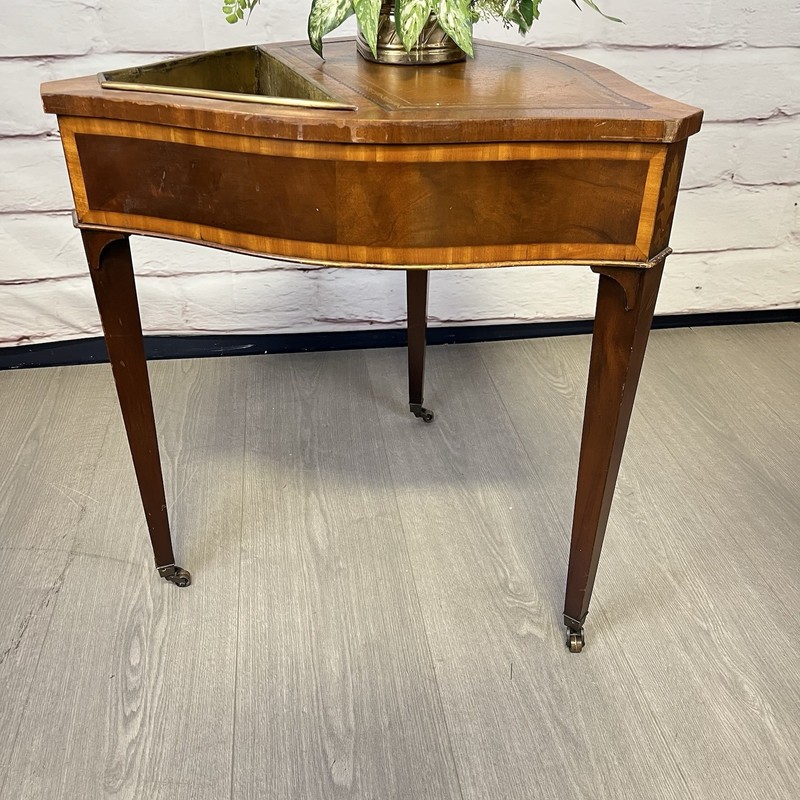 Rare ATQ Regency Style Leather Top Triangular Side Table W/Drawer Brass Pocket gallery