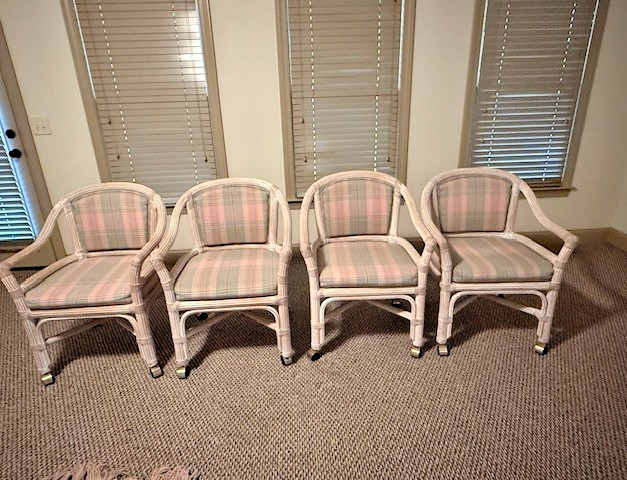 Vintage McGuire Wheat Sheaf Dining /Breakfast Table W/4 Rolling Chairs gallery