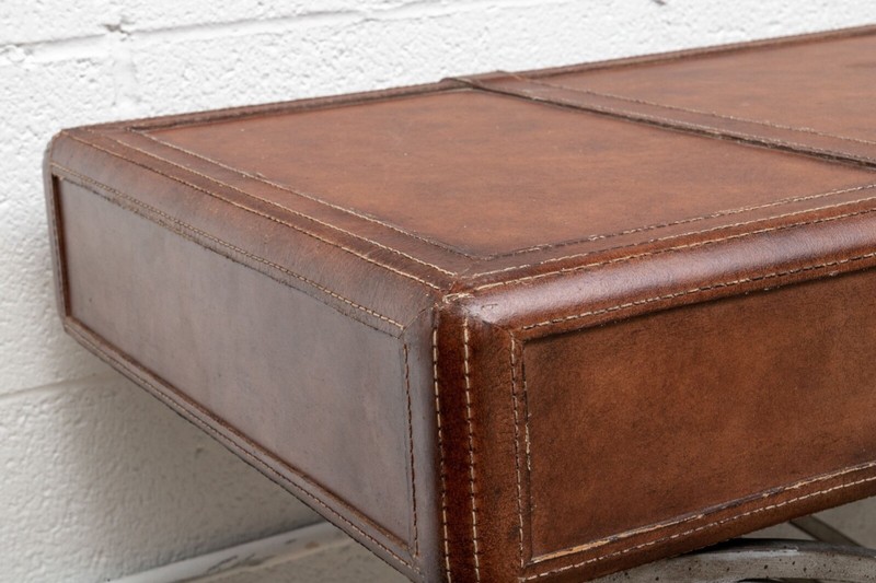 Vintage Leather Luggage Form Accent Table With Spayed Iron Base gallery