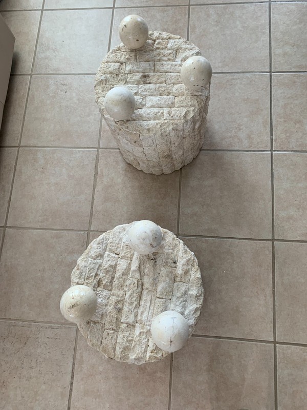 Vintage Postmodern Tessellated Geometric Side Tables Round ( a Pair) gallery
