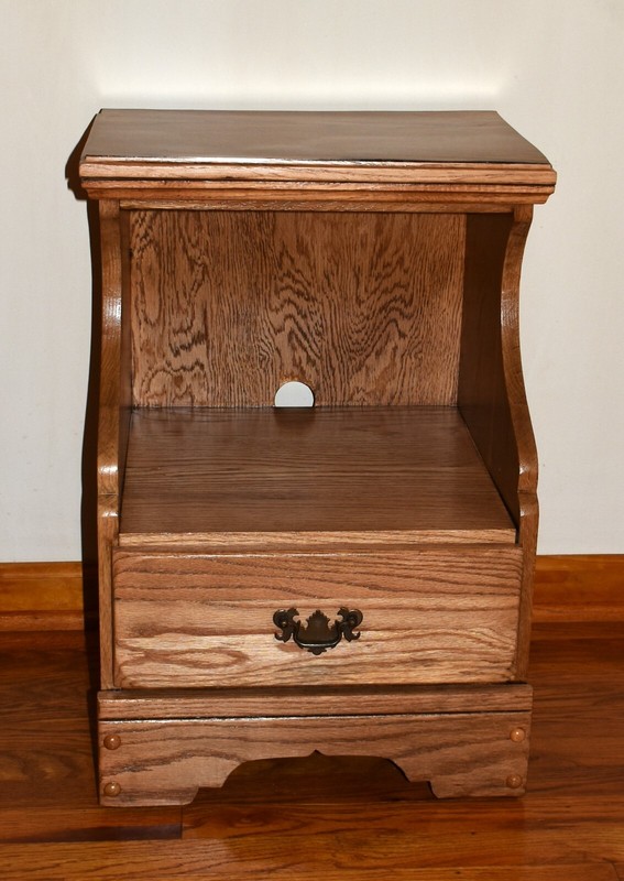 Midcentury Nightstand Phone Table Formica Top & Oak Wood, Storage Drawer Cresent gallery