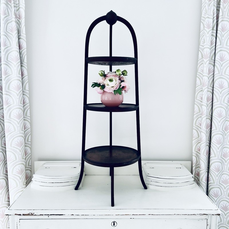 Antique Edwardian English 3-Tier Mahogany Cake Pie Muffin Plant Stand 1880-1920