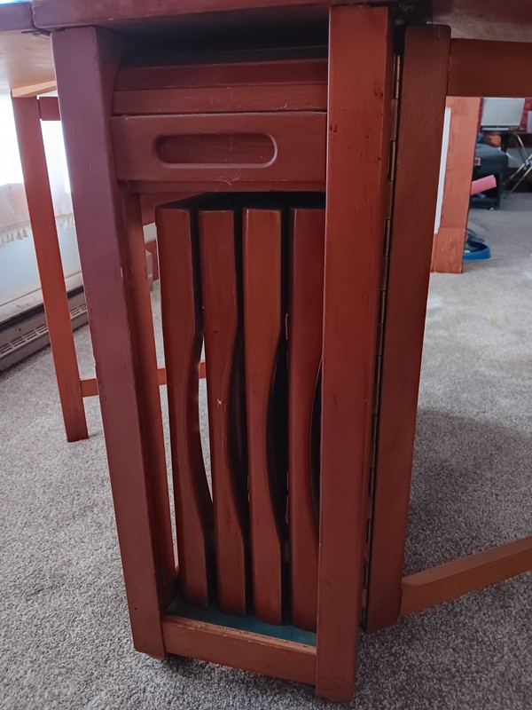 Vintage MCM Drop Leaf Table with 4 Folding Chairs gallery