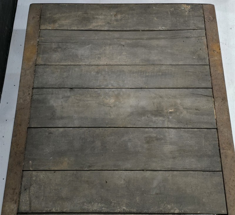 Vintage Primitive Industrial Railroad Steel & Wood Riser Low Table Pallet #2 gallery