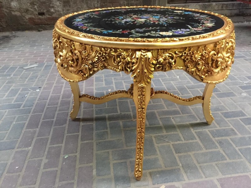 Table Italian Baroque Gold Finish Hand Painted Floral Center Dining Piece gallery