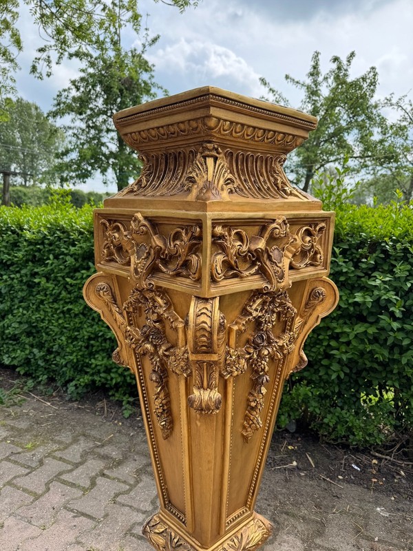 Pedestal French Louis XVI Gold Resin Marble Top Floral Display Stand 1960 Tall gallery