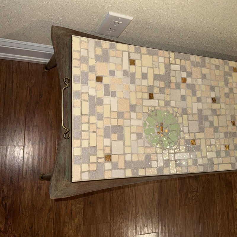 Vintage Mid Century Modern Atomic Tile Mosaic Top Coffee Table 49”L x 19”x 17” H gallery