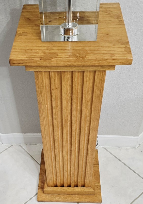 Mid Century Solid Golden Oak Fluted Column Plant/Lamp Stand gallery