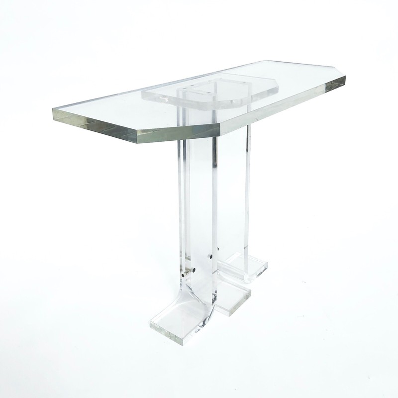 1970s Lucite Console Table Hollywood Regency Retro Acrylic Perspex midcentury gallery
