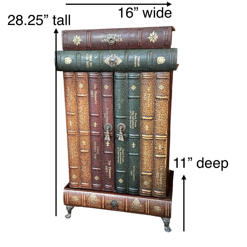 Regency Style Leather Faux Book Stack Pair Side Tables Cabinet 3 Drawer 2 Doors gallery