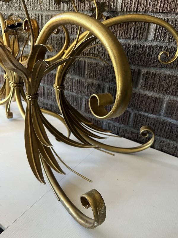 Large Vintage Gold Metal Floral Coffee Table Base Hollywood Regency 36” Italian gallery